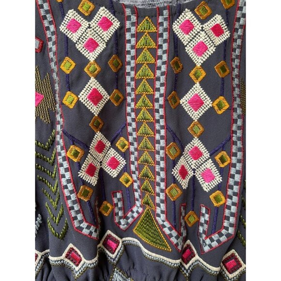 One September  Embroidered Boho‎ Tunic Dress S Navy  Cap Sleeve - Picture 6 of 8